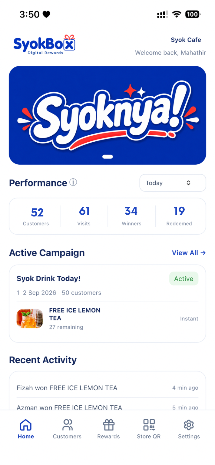 SyokBox Merchant Portal Dashboard